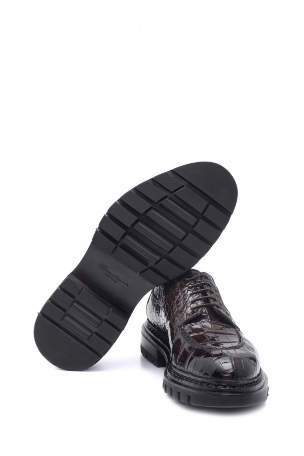 Kahverengi Crocodile Deri Bağcıklı Klasik Ayakkabı