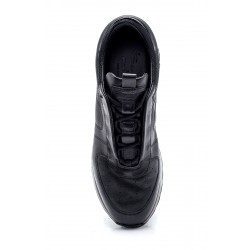 Siyah Deri Lastik Taban Bağcıklı Sneakers