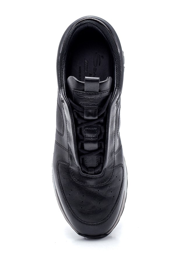 Siyah Deri Lastik Taban Bağcıklı Sneakers