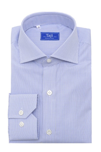 %100 Pamuk Italyan Yaka Mavi Kareli Erkek Gömlek