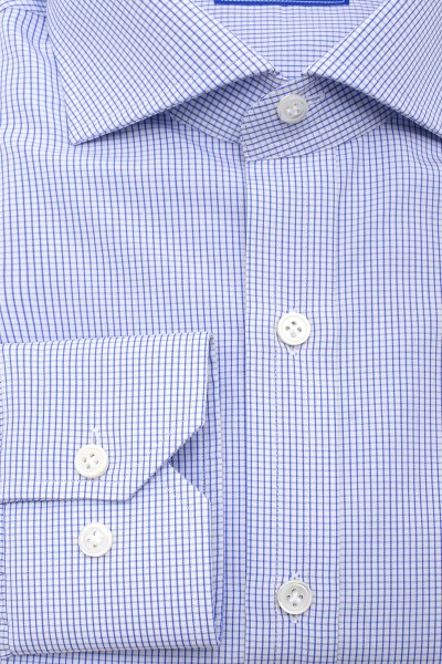 %100 Pamuk Italyan Yaka Mavi Kareli Erkek Gömlek