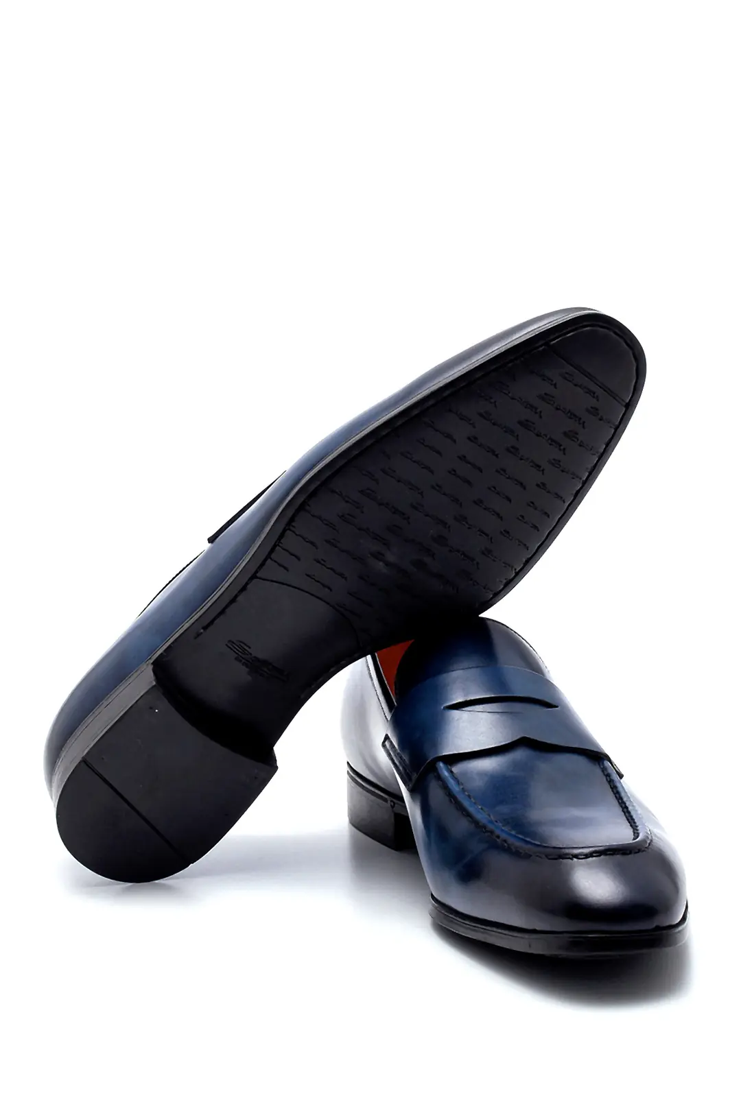 Lacivert Deri Lastik Taban Loafer 4