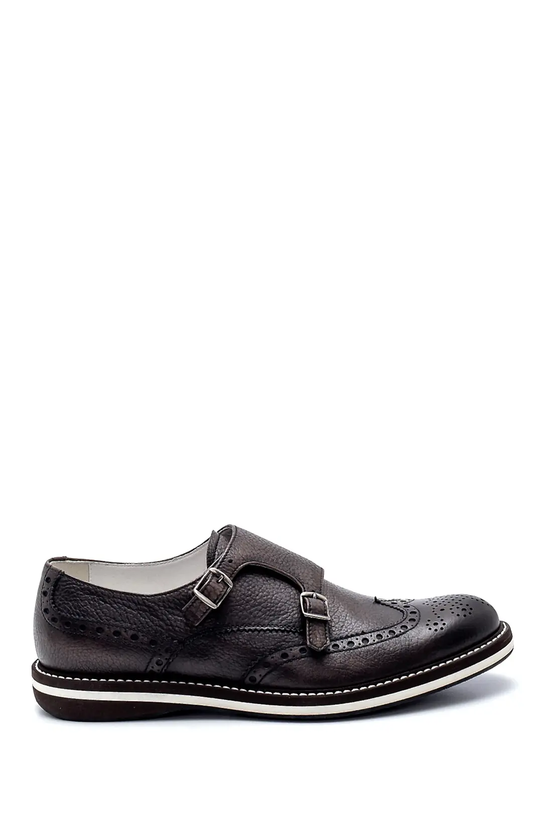 Deri Çift Tokalı Altı Lastik Loafer