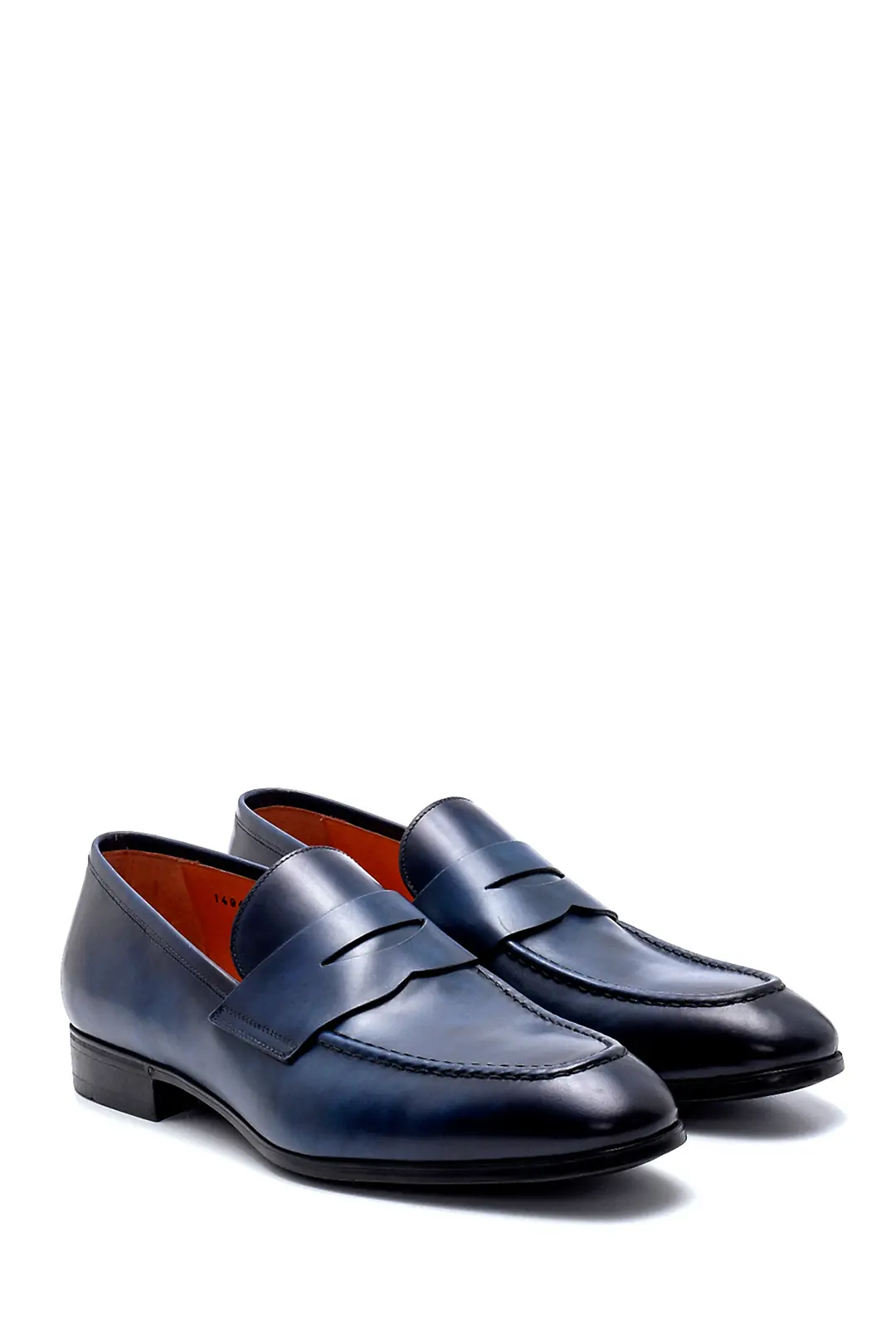 Lacivert Deri Lastik Taban Loafer 2