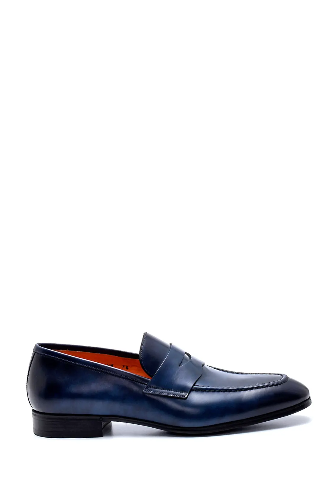 Lacivert Deri Lastik Taban Loafer